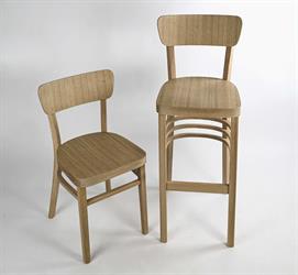 Stühle aus massiver Eiche, vom tschechischen Stuhlhersteller Sádlík, NICO Eichenstuhl 1196 & NICO Barhocker 5196 oak, Eiche natur, ohne Lackierung